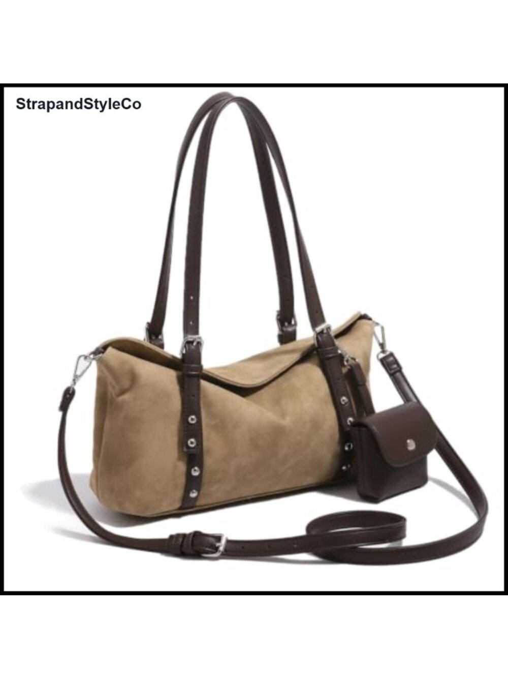 Faux Suede Shoulder Bag Convertible Crossbody Handbag 3 Straps Compact